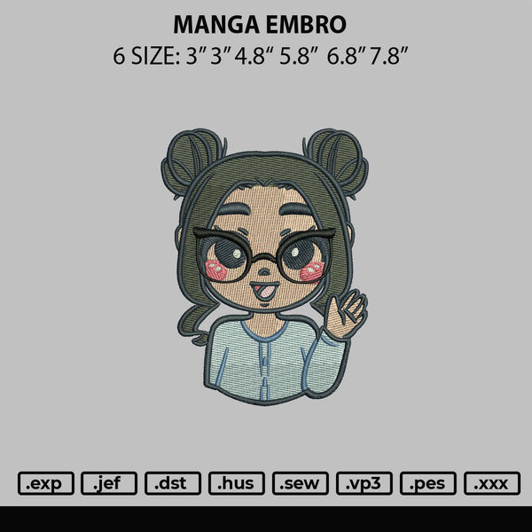 Manga Embro Embroidery File 6 sizes