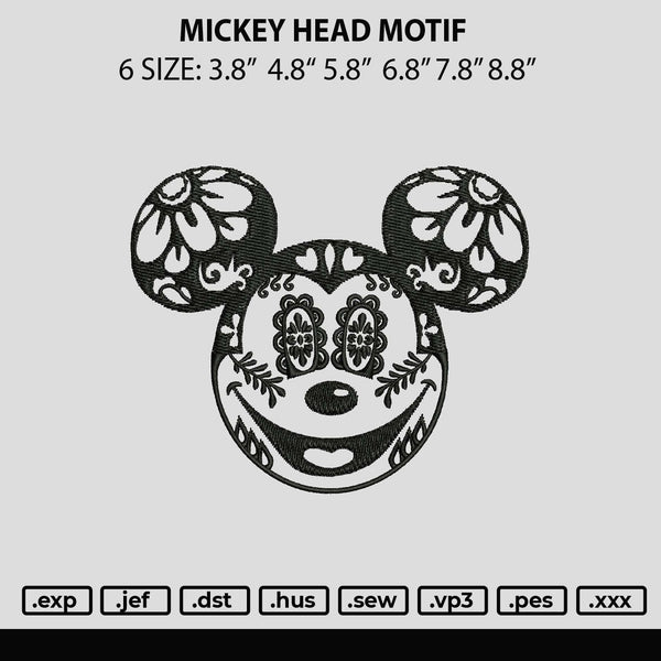 Mickey Head Motif Embroidery File 6 sizes