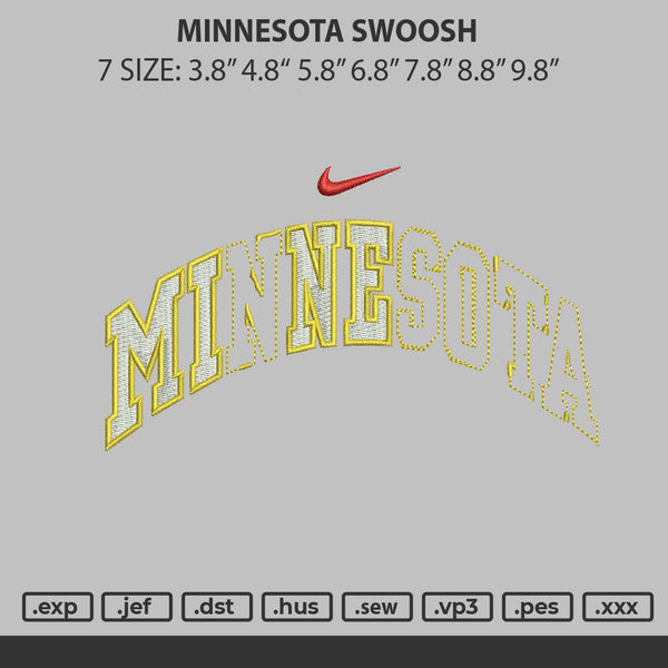 Minnesota Swoosh Embroidery File 6 sizes