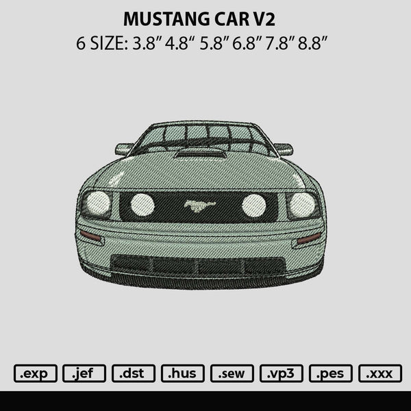 Mustang Car V2 Embroidery File 6 sizes