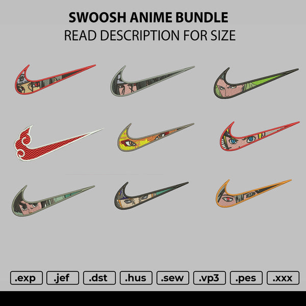 Swoosh Anime Bundle Embroidery File 9 Swoosh