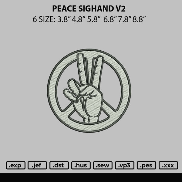 Peace Signhand Embroidery File 6 sizes