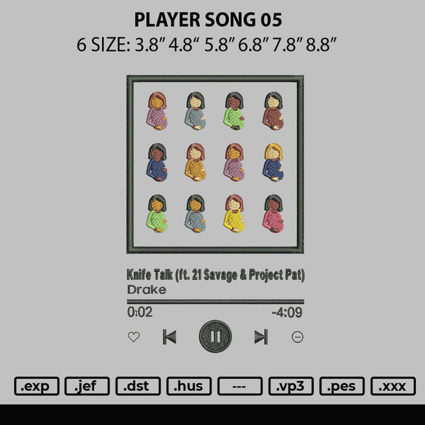 Player Song 05 Embroidery File 6 sizes