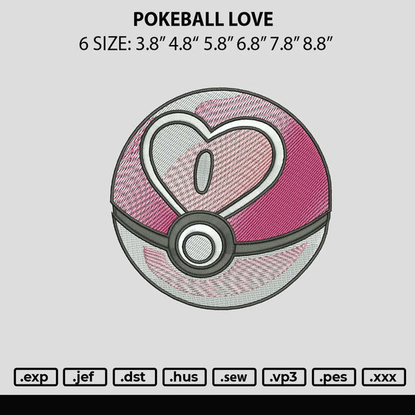Pokeball Love Embroidery File 6 sizes