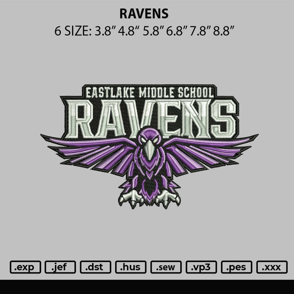 Ravens Embroidery File 6 sizes