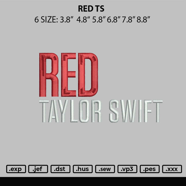 Red Ts Embroidery File 6 sizes