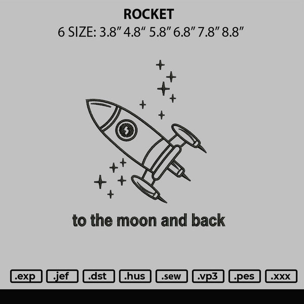 Rocket Embroidery File 6 sizes