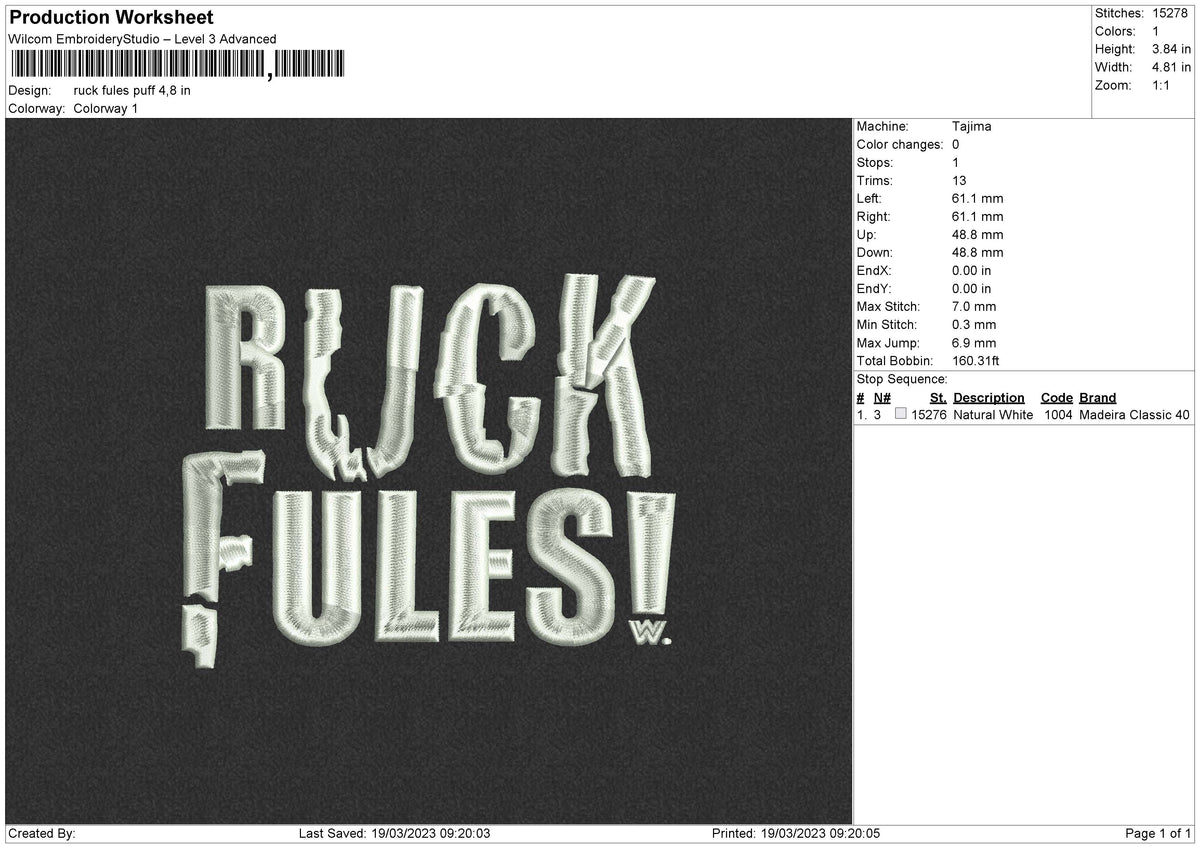 Ruck Puff Embroidery File 6 sizes – embroiderystores