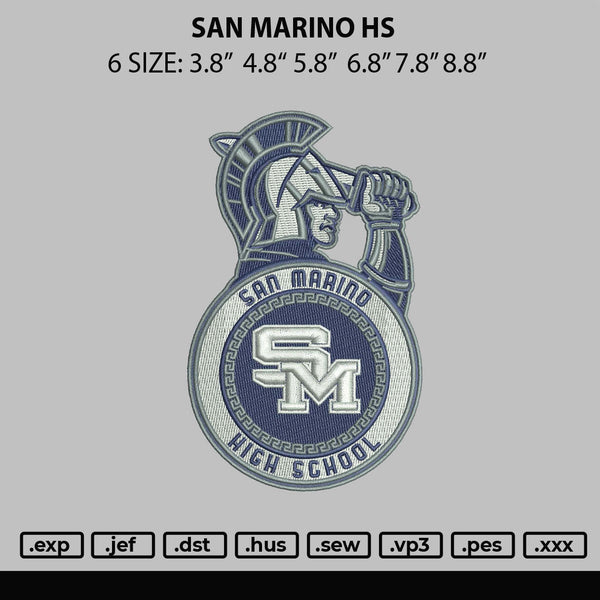 San Marino Hs Embroidery File 6 sizes