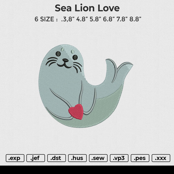 Sea Lion Love Embroidery File 6 size