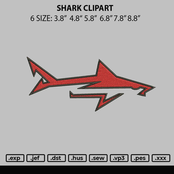 Shark Clipart Embroidery File 6 sizes