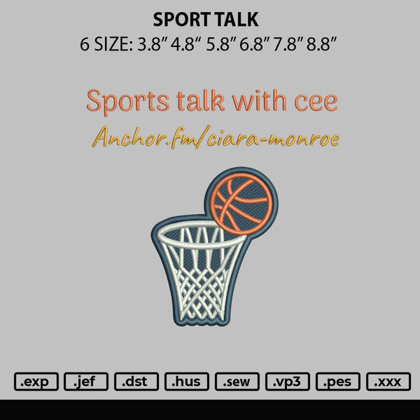 Sport Talk Embroidery File 6 sizes