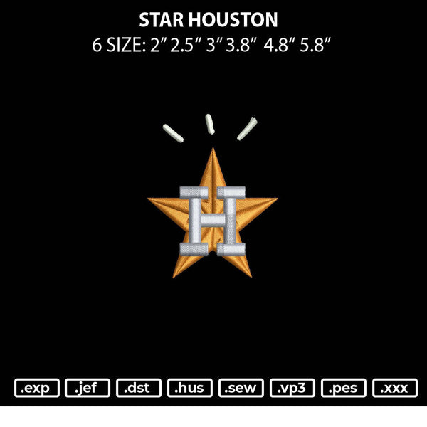 Star Houston Embroidery File 6 sizes