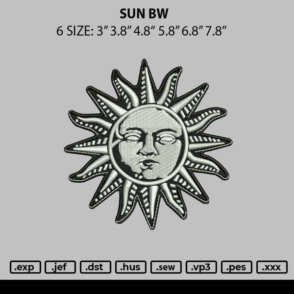 Sun Bw Embroidery File 6 sizes